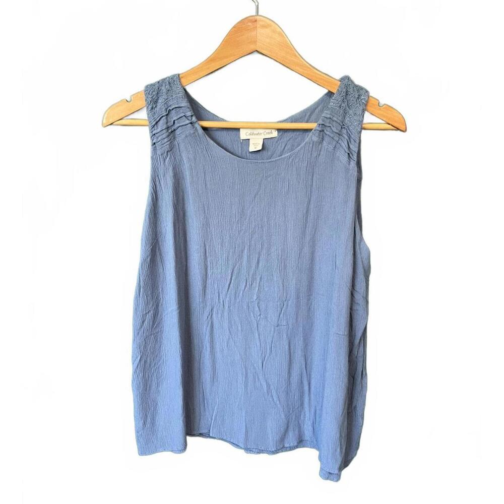 Coldwater Creek Blue Sleeveless Blouse with Crochet- EUC -size Medium